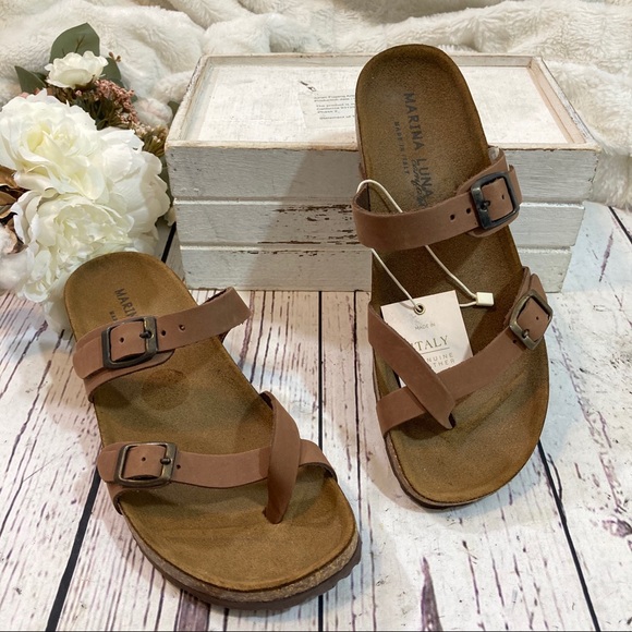 Marina Luna wedge toe loop leather sandals NEW - Picture 2 of 5